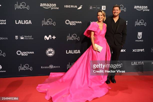Luisana Lopilato and Michael Bublé pose during the red carpet for the 11th edition of Premios Platino at Xcaret on April 20, 2024 in Riviera Maya,...