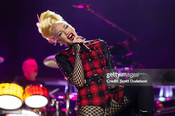 Gwen Stefani of No Doubt performs onstage during Day 2 of the Coachella Valley Music and Arts Festival at Empire Polo Club on April 20, 2024 in...