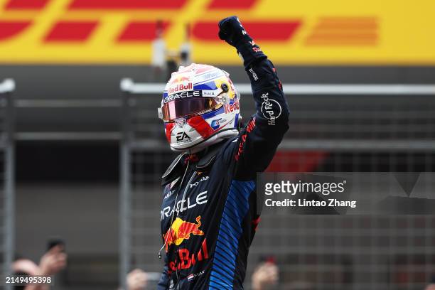 Race winner Max Verstappen of the Netherlands and Oracle Red Bull Racing celebrates in parc ferme after the F1 Grand Prix of China at Shanghai...