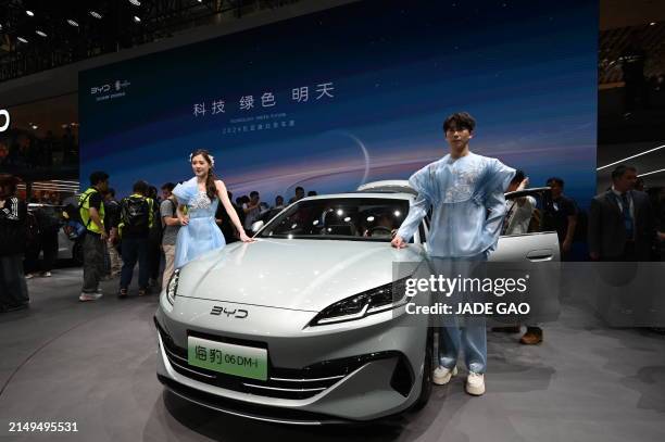 Seal 06 DM-i electric car is displayed at the Beijing Auto Show in Beijing on April 25, 2024.