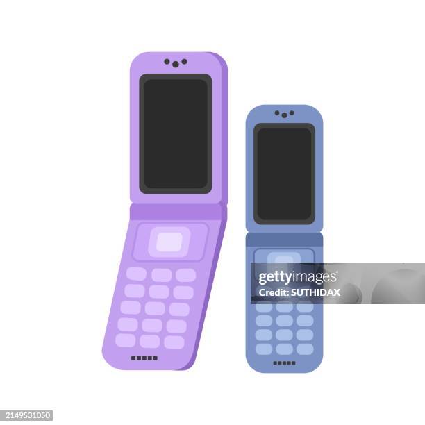 illustration eines faltbaren telefons, ein beliebtes produkt aus den 90er jahren - anruferkennung stock-grafiken, -clipart, -cartoons und -symbole