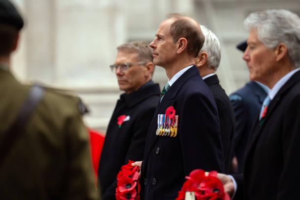GBR: The Duke Of Edinburgh Attends The ANZAC Day Wreath Laying Service At The Cenotaph
