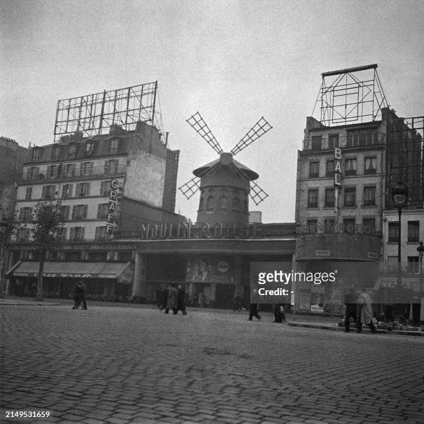 Photo taken in November 1945 shows the Moulin Rouge Cabaret at the Pigalle district area in Paris. The Moulin Rouge was founded in 1889 and is best...