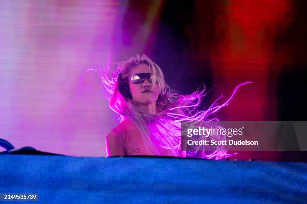 Musician Grimes performs onstage during Weekend 2 - Day 2 of the Coachella Valley Music and Arts Festival at Empire Polo Club on April 20, 2024 in...