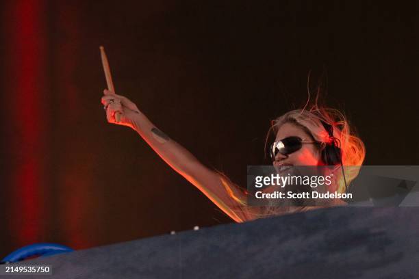 Musician Grimes performs onstage during Weekend 2 - Day 2 of the Coachella Valley Music and Arts Festival at Empire Polo Club on April 20, 2024 in...