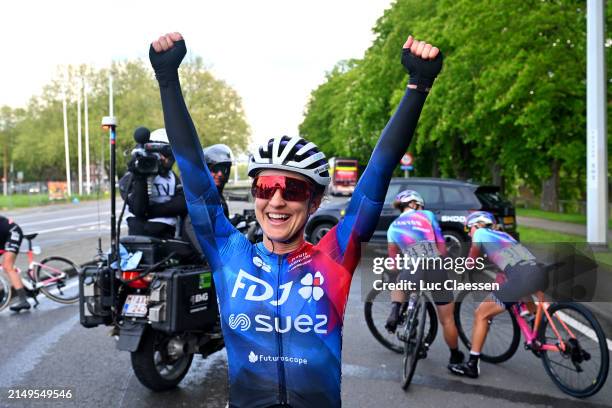 Race winner Grace Brown of Australia and Team FDJ Suez reacts after the 8th Liege - Bastogne - Liege Femmes 2024 a 152.9km one day race from Bastogne...