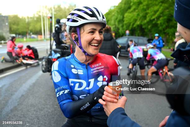 Race winner Grace Brown of Australia and Team FDJ Suez reacts after the 8th Liege - Bastogne - Liege Femmes 2024 a 152.9km one day race from Bastogne...