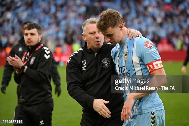 Mark Robins and Ben Sheaf of Coventry City look dejected after the team's defeat in the penalty shootout during the Emirates FA Cup Semi Final match...