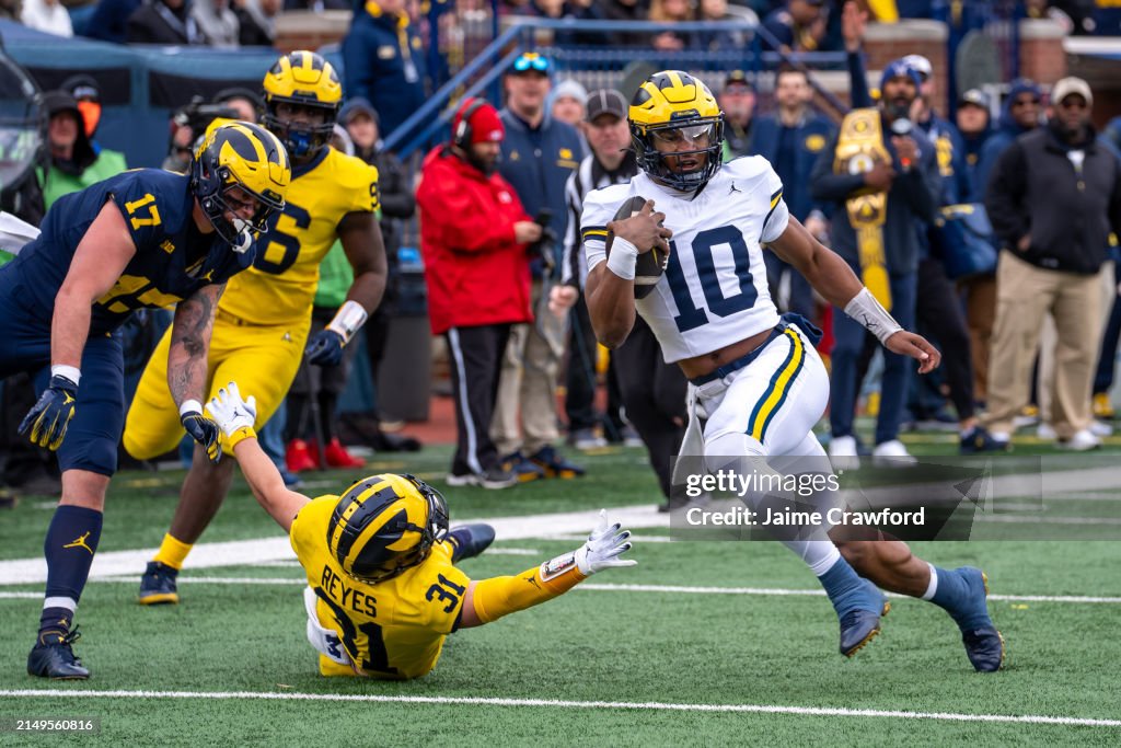 Max Reyes Alex Orji of the Blue Team runs past an outstretched Max Reyes of the ...