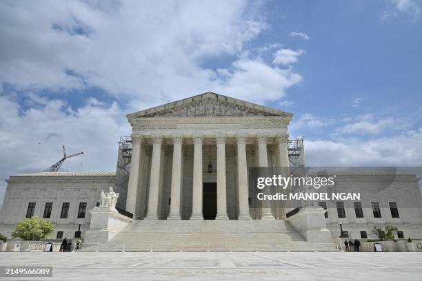 View of the US Supreme Court as the court hears arguments on the immunity of former US President Donald Trump, on April 25 in Washington, DC. The...