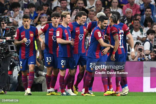 Andreas Christensen of FC Barcelona celebrates with teammates after scoring his team's first goal during the LaLiga EA Sports match between Real...