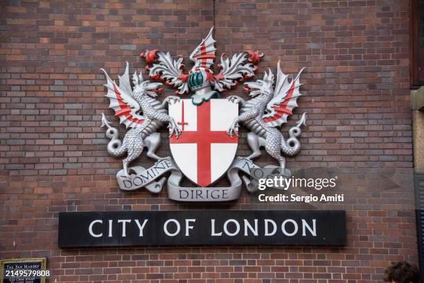 coat of arms of the city of london corporation - insignia stock pictures, royalty-free photos & images