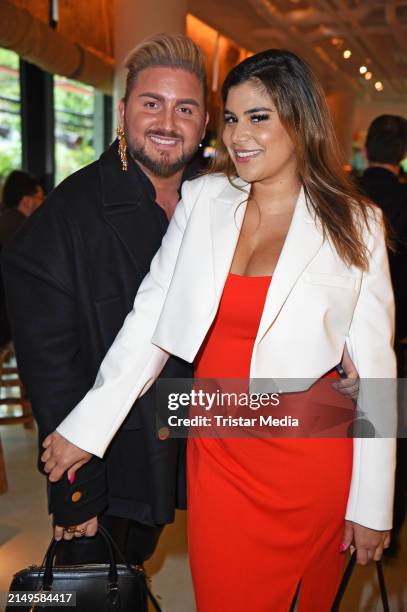 Justus Toussis and Tanja Tischewitsch attend the Vodafone Night of Entertainment at Restaurant The Paradise Now on April 25, 2024 in Duesseldorf,...