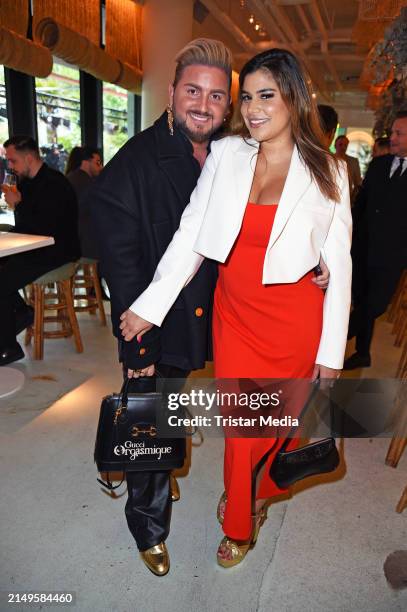 Justus Toussis and Tanja Tischewitsch attend the Vodafone Night of Entertainment at Restaurant The Paradise Now on April 25, 2024 in Duesseldorf,...