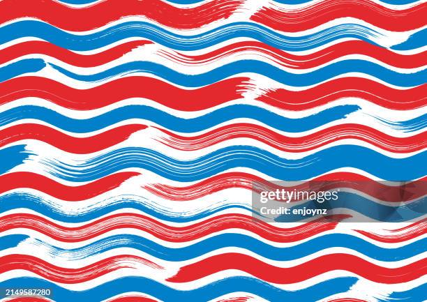 blue and red wavy paint lines seamless pattern background - painterly effect stock illustrations