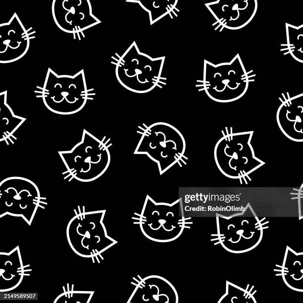 black and white cat faces seamless pattern - cat plain background stock illustrations