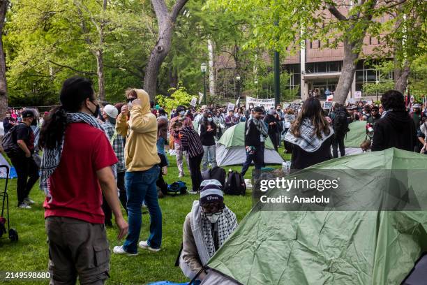 Pro-Palestinian protestors stage an encampment at the University of Pennsylvania in Philadelphia, Pennsylvania, United States April 25, 2024. The...