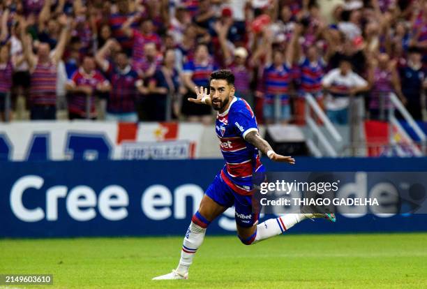 Fortaleza's Argentine forward Juan Martin Lucero celebrates after scoring a goal during the Copa Sudamericana group stage first leg football match...