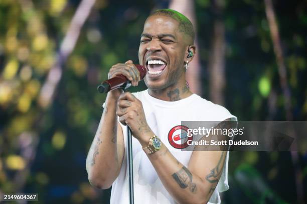 Rapper Kid Cudi performs onstage during Day 3 of the Coachella Valley Music & Arts Festival at Empire Polo Club on April 21, 2024 in Indio,...