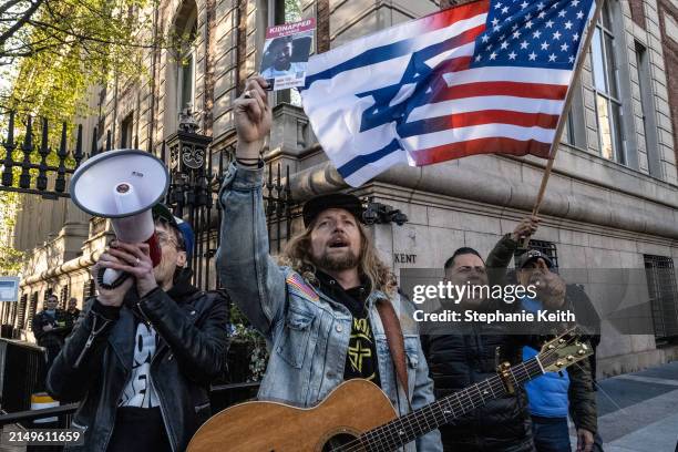 Israel supporters, including Christian evangelical Sean Feucht , participate in the United for Israel march outside of Columbia University on April...