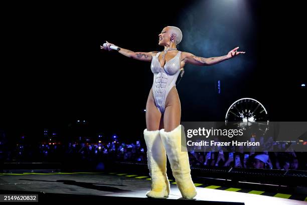 Doja Cat performs at the Coachella Stage during the 2024 Coachella Valley Music and Arts Festival at Empire Polo Club on April 21, 2024 in Indio,...