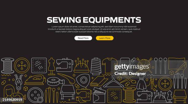 sewing related line style banner design for web page, headline, brochure, annual report and book cover - spool thread stock illustrations