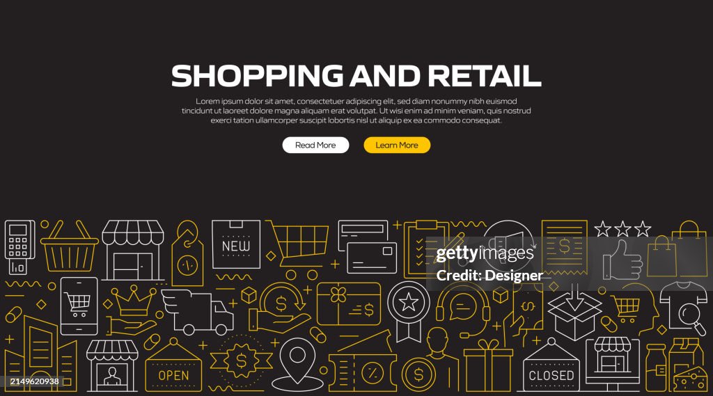 Retail Banner Examples Shopping And Retail Related Line Style Banner Design For Web Page ...