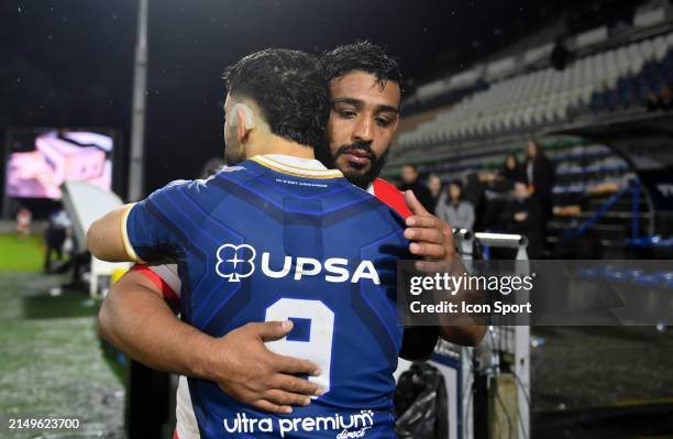 Zakaria El Fakir of Biarritz Olympique and Dorian Bellot of Agen during the Pro D2 match between Agen and Biarritz at Stade Armandie on April 25,...