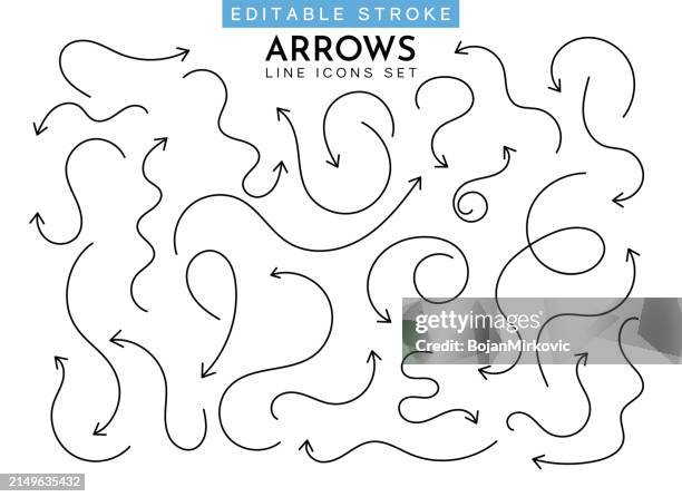 arrows line icon set. editable stroke. vector - curled up stock illustrations