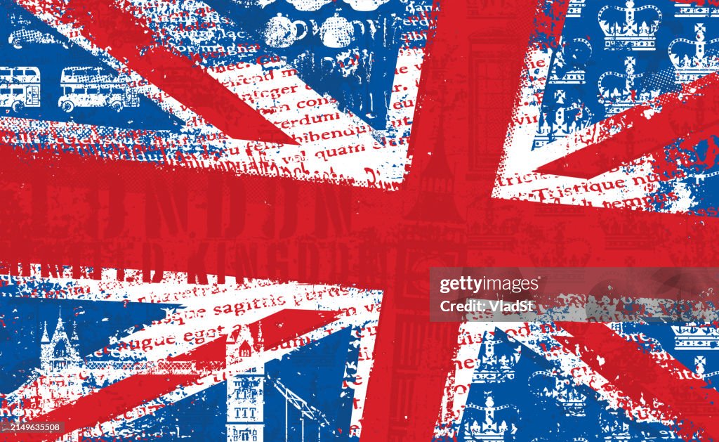Abstract UK Union Jack Flag British Grunge Background London Decoupage Poster