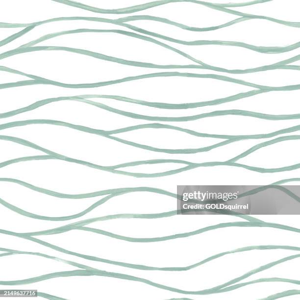 illustrazioni stock, clip art, cartoni animati e icone di tendenza di linee strette senza soluzione di continuità in una tonalità di verde pastello dipinte a mano su sfondo di carta bianca - illustrazione semplice astratta di alghe in vettore - pennellate piene di imperfezioni ed effetti strutturati - motivo naturale