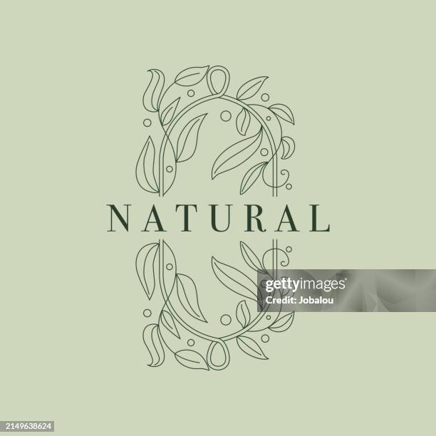 ilustraciones, imágenes clip art, dibujos animados e iconos de stock de emblema botánico minimalista natural con elementos vegetales - botánica
