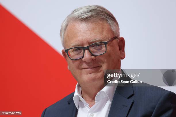 Nicolas Schmit, European Commissioner for Jobs and Social Rights and lead candidate of the Party of European Socialists , speaks to the media...