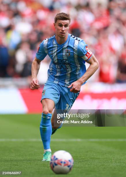 Ben Sheaf of Coventry City during the Emirates FA Cup Semi Final match between Coventry City and Manchester United at Wembley Stadium on April 21,...