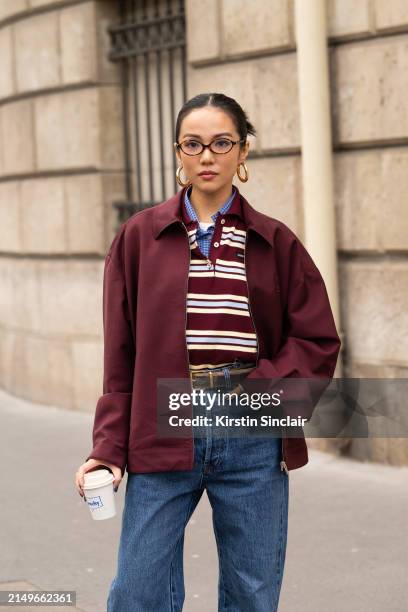 Yoyo Cao wears all Miu Miu outside the Miu Miu show during the Womenswear Fall/Winter 2024/2025 as part of Paris Fashion Week on March 05, 2024 in...