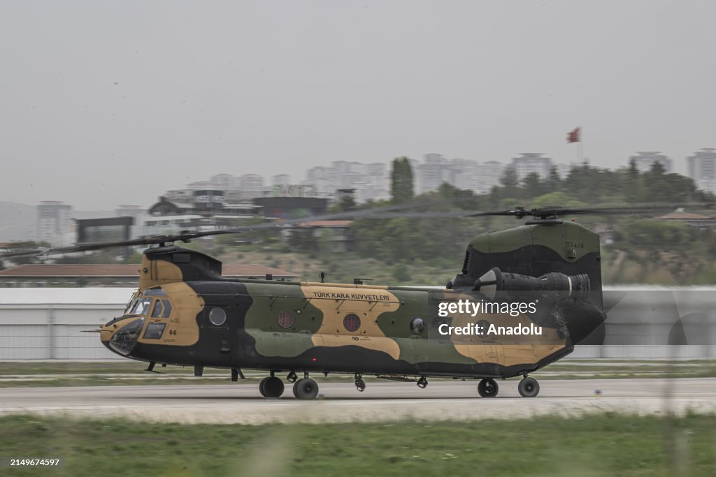A view of CH-47 Chinook tandem-rotor helicopter, known as the 'flying ...