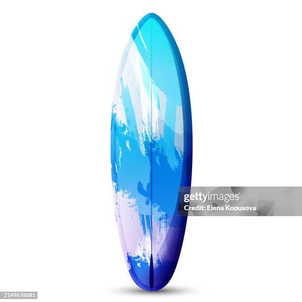 illustrations, cliparts, dessins animés et icônes de le concept de vacances d’été exotiques dans un style moderne. planche de surf avec motif grunge abstrait d’été sur fond blanc. illustration vectorielle tropicale élégante. - planche de surf