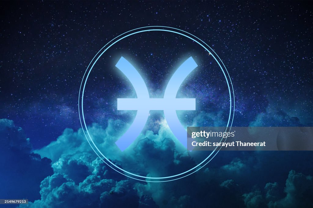 Pisces symbol on a colorful background light