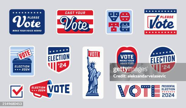 ilustrações de stock, clip art, desenhos animados e ícones de vote 2024 presidential election badges and banners - crachá de campanha