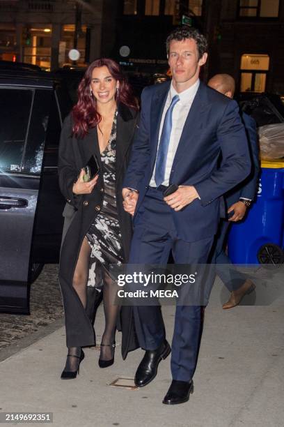 Dua Lipa and Callum Turner are seen going to dinner on April 26, 2024 in Manhattan, New York.