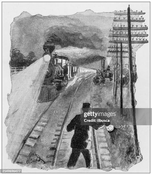 antique image: railway - train night stock illustrations