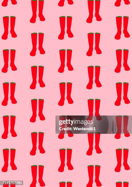 pattern of red rubber boots - same shoes stock illustrations