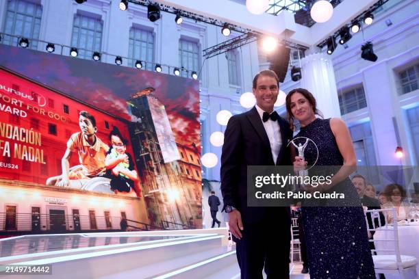 María Francisca Perelló and Rafa Nadal from Fundacion Rafa Nadal pose with theris Laureus Sport for Good award during the Laureus World Sports Awards...