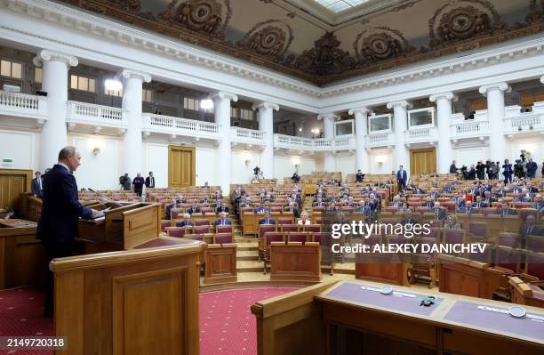 In this pool photograph distributed by Russian state owned agency, Russian President Vladimir Putin speaks during a meeting of the Council of...