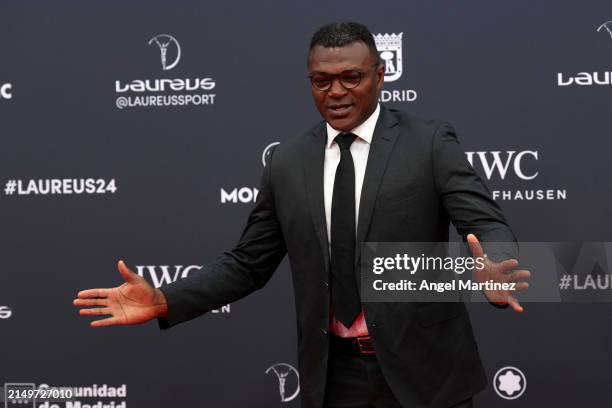Marcel Desailly arrives at the Laureus World Sports Awards at Galería De Cristal on April 22, 2024 in Madrid, Spain.