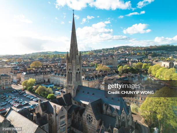 drone view of historic bath in uk - bristol houses stock pictures, royalty-free photos & images