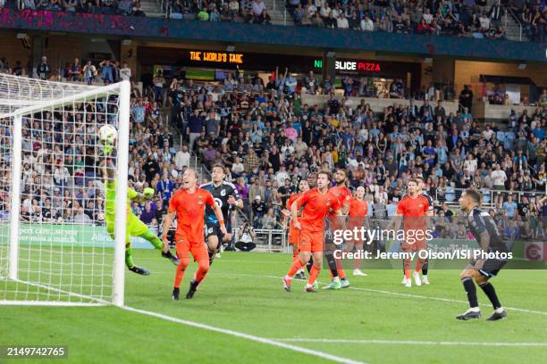Steve Clark of Houston Dynamo FC with a goal line save during a game between Houston Dynamo FC and Minnesota United FC at Allianz Field on April 13,...