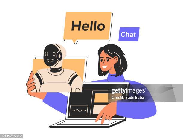 chatbot concept illustration. artificial intelligence. flat vector illustrations isolated on white background. virtual assistant. - computer tech support stock illustrations