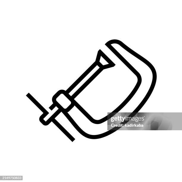 ilustrações de stock, clip art, desenhos animados e ícones de red c-clamp line icon. work tools, equipment. - alicate bloqueador