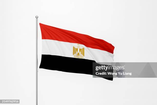 egypt flag on white background - flagpole stock pictures, royalty-free photos & images